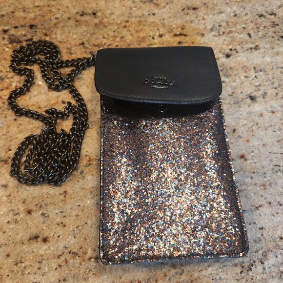 Coach North/South Phone Crossbody Rainbow Navy Blue Glitter Limited Edition - Picture 1 of 16